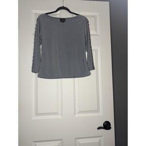 Clara S Blouse Small Gray With Cutout Rhinestone Sleeves